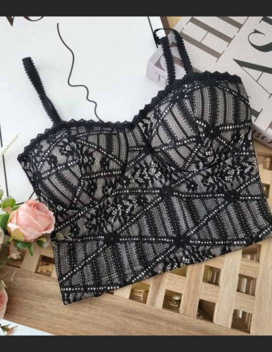 Women’s Black Lace Goth Aesthetic Crop Top – Vintage Casual Camisole Tank for Women